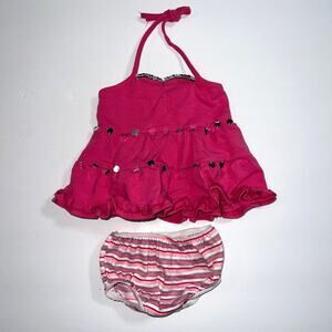 Build A Bear Workshop Halter Top Dress Underwear Pink Sequin Stripes 2 Piece Set